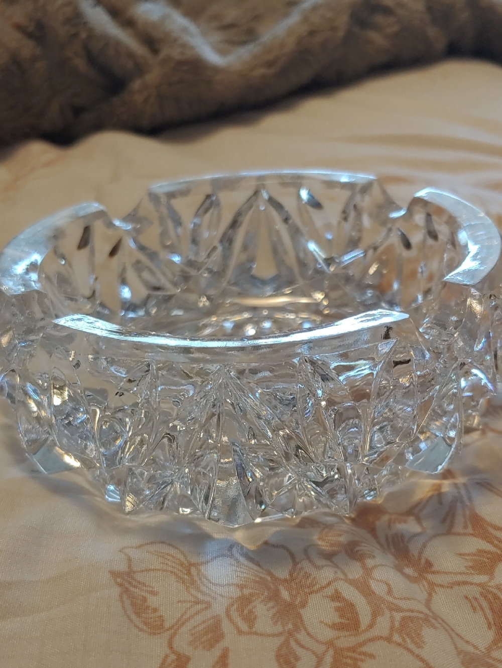 Cut Crystal Glass Ashtray - Or Wine Bottle Coaster Clear Cut Glass
